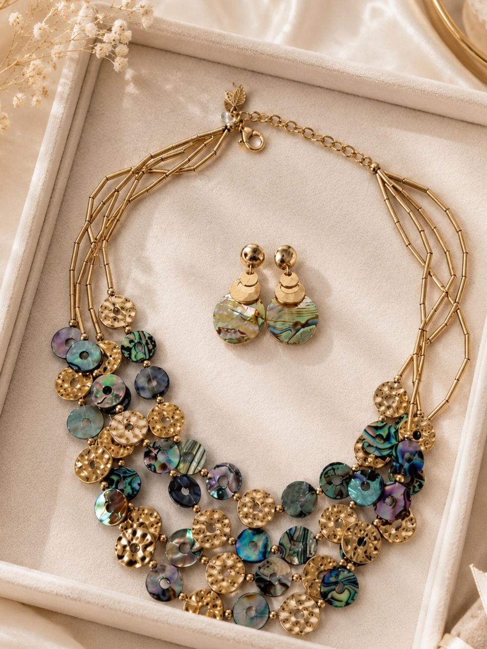 Gold-Tone Multicolor Disc Statement Necklace and Earrings Set - Picture 1 of 3